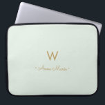 Modern Sage Green Gold Script Monogram Laptop Sleeve<br><div class="desc">A modern, elegant monogram design with gold handwritten minimalist script typography and sans serif block typography on an elegant pale pastel Sage Green background. The monogram and name can be easily personalized.</div>