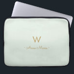 Modern Sage Green Gold Script Monogram Laptop Sleeve<br><div class="desc">A modern, elegant monogram design with gold handwritten minimalist script typography and sans serif block typography on an elegant pale pastel Sage Green background. The monogram and name can be easily personalized.</div>