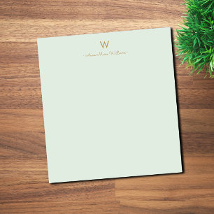 Modern Sage Green Gold Script Monogram Notepad