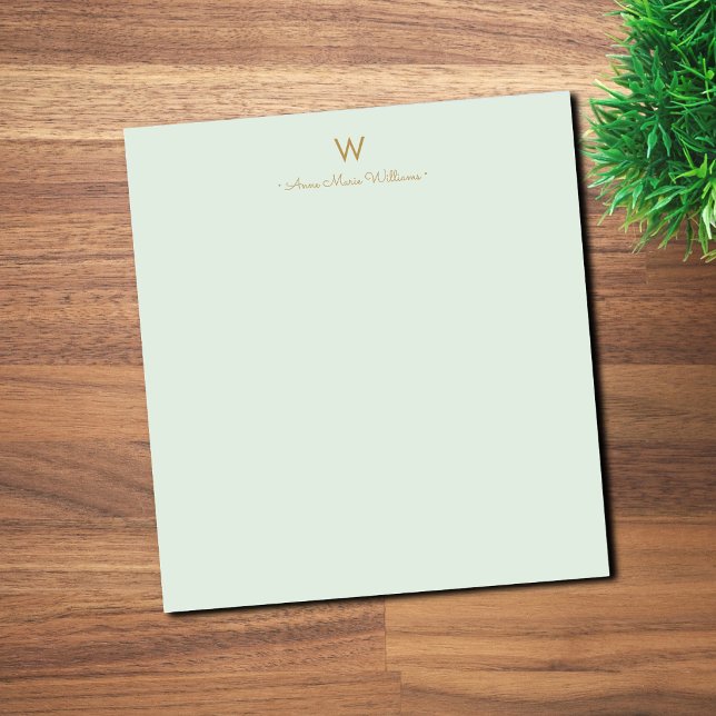 Modern Sage Green Gold Script Monogram Notepad (Creator Uploaded)