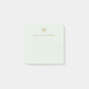 Modern Sage Green Gold Script Monogram Post-it Notes