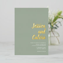 Modern Sage Green Gold Text Wedding Invitation
