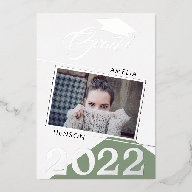 Modern Sage Green Graduate 2 Photo Graduation (Front)