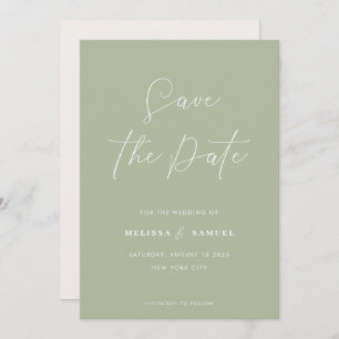 Modern Sage Green Handwritten Script Wedding Save The Date