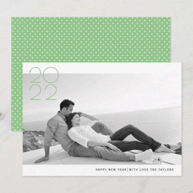 Modern sage green Happy New Year 2022 photo Holiday Card (Front/Back)