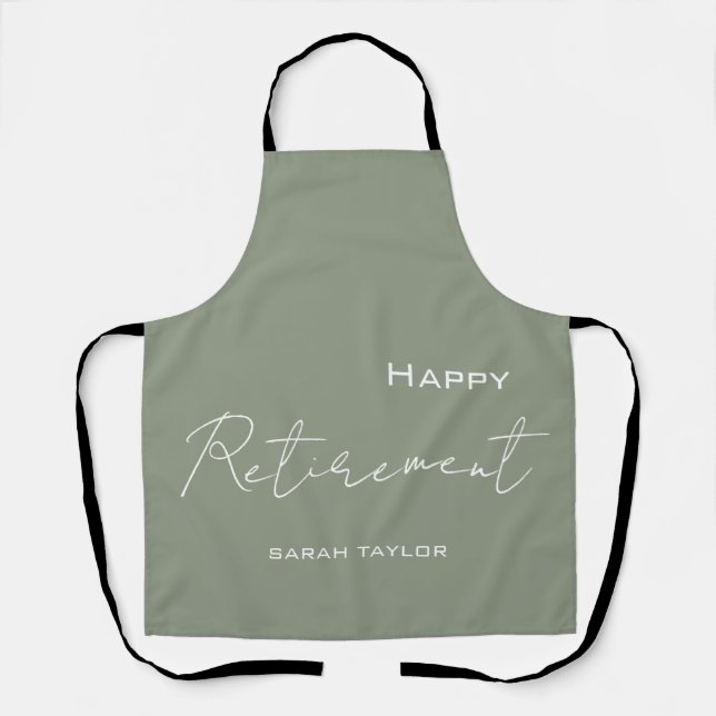 Modern Sage Green Happy Retirement Personalized  Apron (Front)