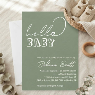 Modern Sage Green Hello Baby Baby Shower Invitation