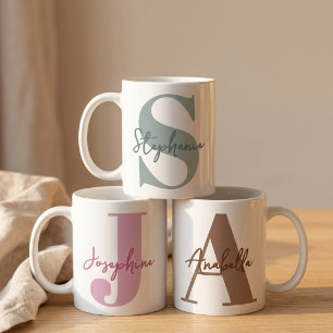 Modern Sage Green Initial Bridesmaid Proposal Name Coffee Mug