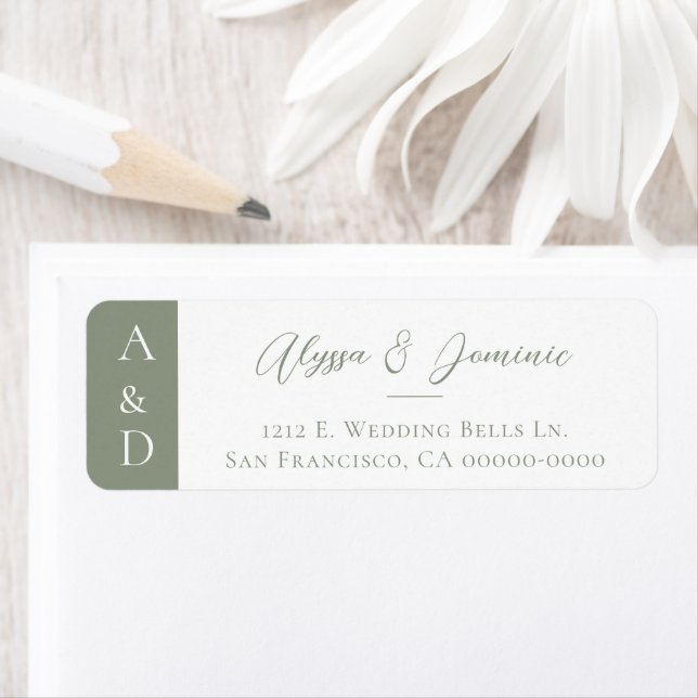 Modern Sage Green Initials Wedding Return address (Insitu)