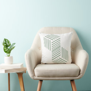 Modern Sage Green Isometric Optical Illusion Throw Pillow