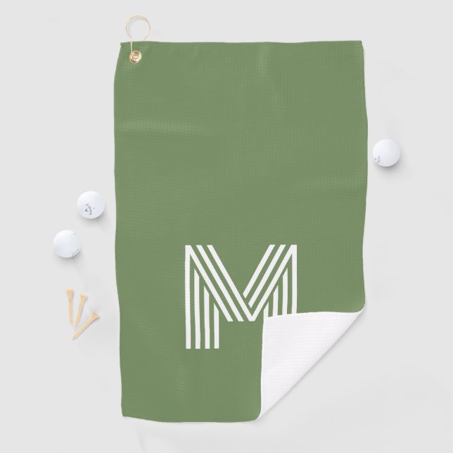 Modern Sage Green Large Monogram Letter M Golf Towel (InSitu)