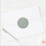 Modern Sage Green Leafy Crest Monogram Wedding Cla Classic Round Sticker<br><div class="desc">We're loving this trendy, modern sage green wedding Envelope Seal! Simple, elegant, and oh-so-pretty, it features a hand drawn leafy wreath encircling a modern wedding monogram. It is personalized in elegant typography, Finally, it is trimmed in a delicate frame. Veiw suite here: https://www.zazzle.com/collections/sage_green_leafy_crest_monogram_wedding_invitation-119735143483526238 Contact designer for matching products to complete...</div>
