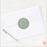 Modern Sage Green Leafy Crest Monogram Wedding Cla Classic Round Sticker<br><div class="desc">We're loving this trendy, modern sage green wedding Envelope Seal! Simple, elegant, and oh-so-pretty, it features a hand drawn leafy wreath encircling a modern wedding monogram. It is personalized in elegant typography, Finally, it is trimmed in a delicate frame. Veiw suite here: https://www.zazzle.com/collections/sage_green_leafy_crest_monogram_wedding_invitation-119735143483526238 Contact designer for matching products to complete...</div>