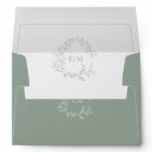 Modern Sage Green Leafy Crest Monogram Wedding