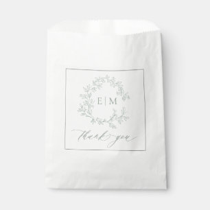 Modern Sage Green Leafy Crest Monogram Wedding Favour Bag