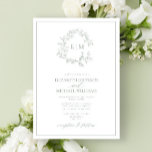 Modern Sage Green Leafy Crest Monogram Wedding Invitation<br><div class="desc">We're loving this trendy, modern sage green wedding invitation! Simple, elegant, and oh-so-pretty, it features a hand drawn leafy wreath encircling a modern wedding monogram. It is personalized in elegant typography, and accented with hand-lettered calligraphy. Finally, it is trimmed in a delicate frame. Veiw suite here: https://www.zazzle.com/collections/sage_green_leafy_crest_monogram_wedding_invitation-119735143483526238 Contact designer for...</div>