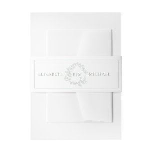 Modern Sage Green Leafy Crest Monogram Wedding Invitation Belly Band