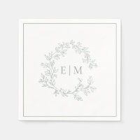 Modern Sage Green Leafy Crest Monogram Wedding