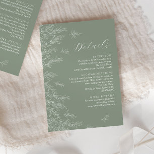 Modern Sage Green Leaves Wedding Details Enclosure Card