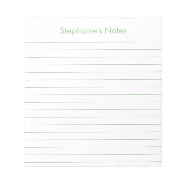 Modern Sage Green Lined Personalized Notepad (Front)