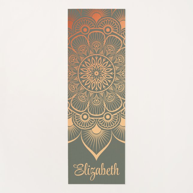 Modern Sage Green Mandala Custom Name Yoga Mat (Front)