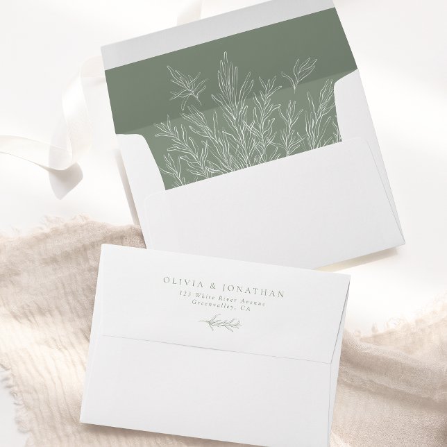 Modern Sage Green Minimal Leaves Envelope (Creator Uploaded)