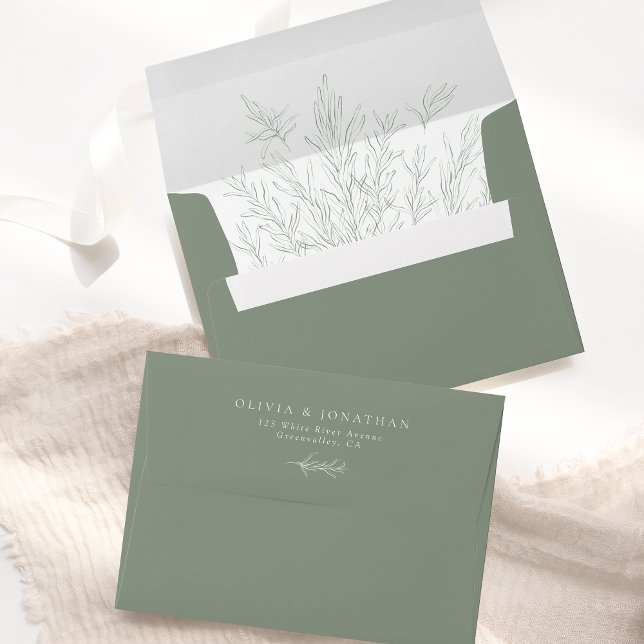 Modern Sage Green Minimal Leaves Envelope (Creator Uploaded)