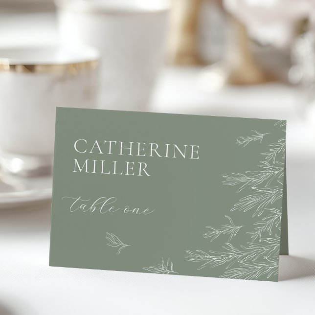 Modern Sage Green Minimal Leaves Place Card (Creator Uploaded)