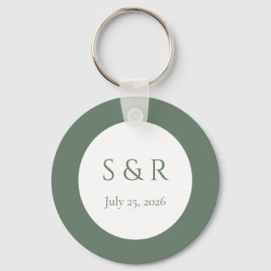 Modern Sage Green Minimal Monogram Wedding Favour Keychain