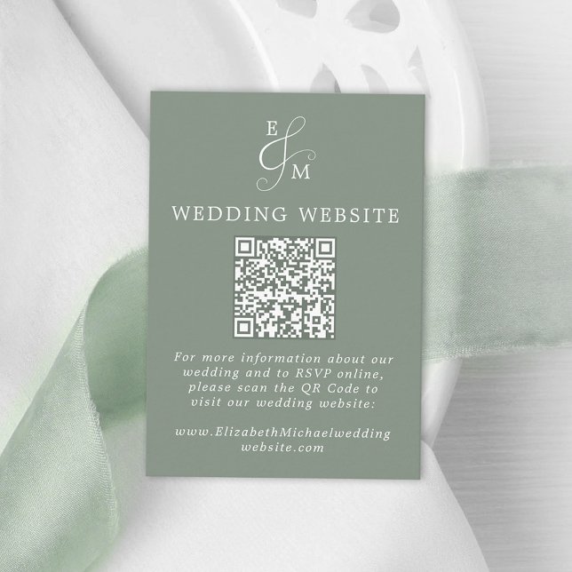 Modern Sage Green Minimal QR Code Wedding Website Enclosure Card (Creator Uploaded)