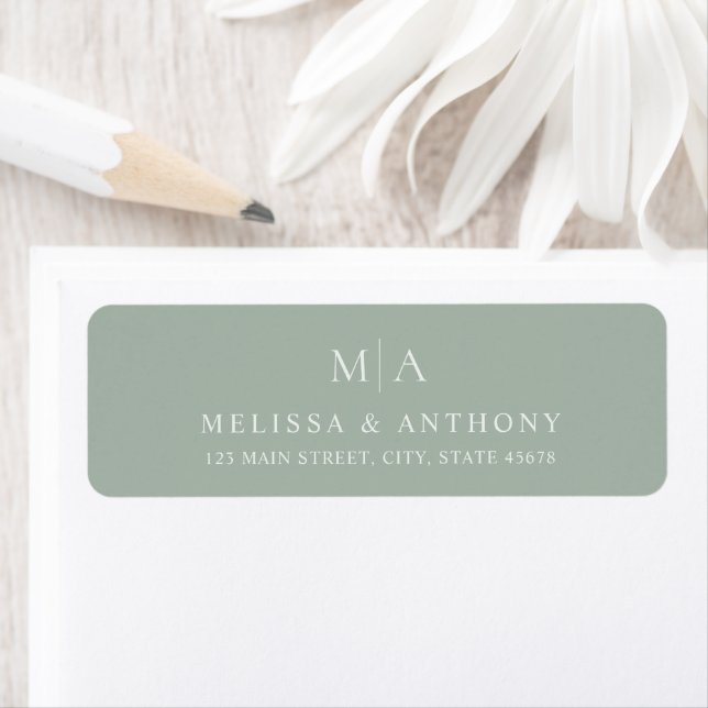 Modern Sage Green Minimal Wedding Return Address (Insitu)
