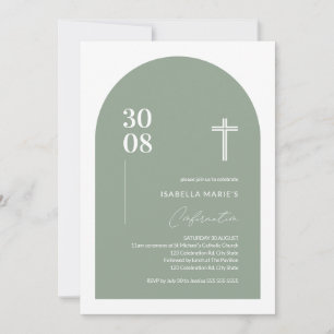 Modern Sage Green Minimalist Arch Confirmation Inv Invitation