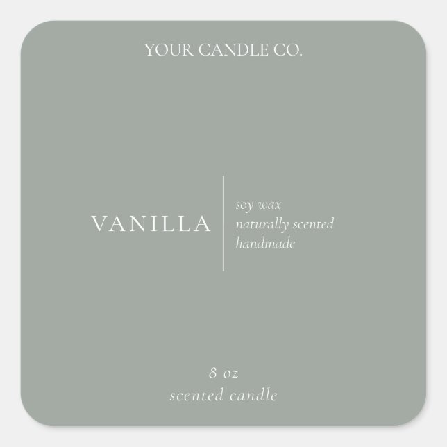 Modern Sage Green Minimalist Candle Label (Front)