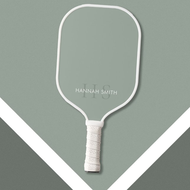 Modern Sage Green Minimalist Monogram Pickleball Paddle (Creator Uploaded)