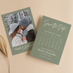 Modern Sage Green Minimalist Photo Calendar Boho Save The Date<br><div class="desc">Modern Sage Green Minimalist Photo Calendar Boho Save the Date. Easily personalize by replacing each info. Please upload a vertical/portrait photo. Move the circle by clicking Customize further. Make sure to check the preview before adding to cart. (Sample Photo by Mikhail Nilov from Pexels)</div>