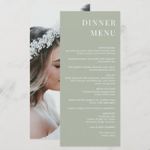 Modern Sage Green Minimalist Photo Dinner Menu