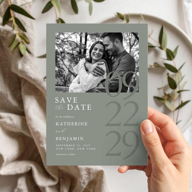 Modern Sage Green Minimalist Photo Wedding Save The Date (Creator Uploaded)