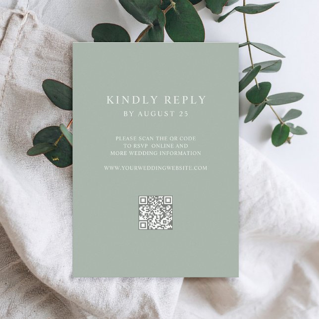 Modern Sage Green Minimalist QR Code Wedding  RSVP Card (Creator Uploaded)