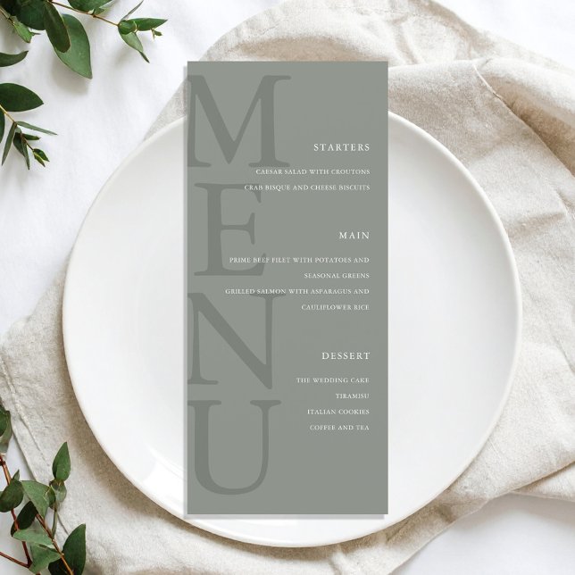 Modern Sage Green Minimalist Wedding Menu (Creator Uploaded)
