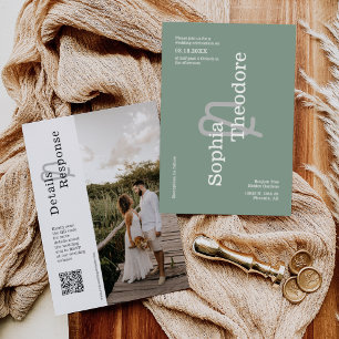 Modern Sage Green Minimalist Wedding QR Code Photo Invitation