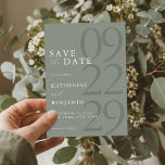 Modern Sage Green Minimalist Wedding Save The Date<br><div class="desc">Easily personalize your wedding save the date cards with this editable template. Features minimal elegant typography design in sage green colour.</div>