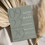 Modern Sage Green Minimalist Wedding Save The Date<br><div class="desc">Easily personalize your wedding save the date cards with this editable template. Features minimal elegant typography design in sage green colour.</div>