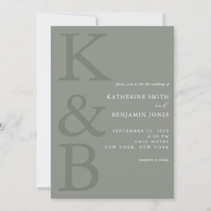Modern Sage Green Monogram All in One Wedding Invitation