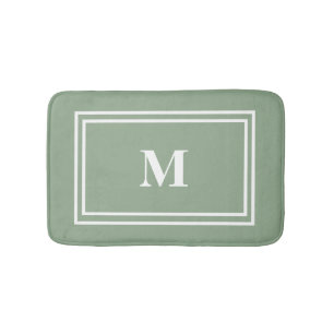 Modern Sage Green Monogram Bath Mat