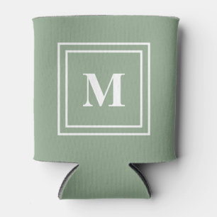Modern Sage Green Monogram Can Cooler