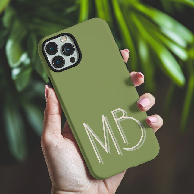 Modern Sage Green Monogram Initials Contemporary iPhone Case (Creator Uploaded)