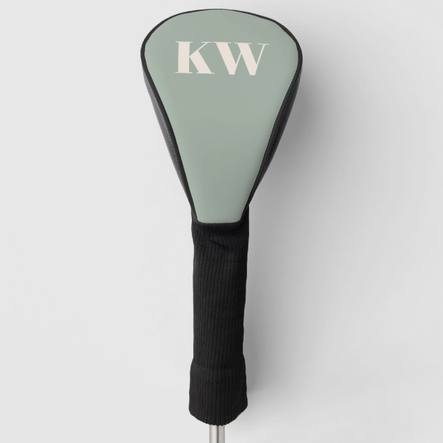 Modern Sage Green Monogram Initials Personalized Golf Head Cover (Front)