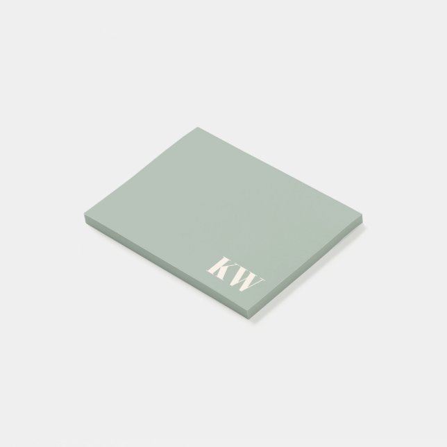 Modern Sage Green Monogram Initials Personalized Post-it Notes (Angled)