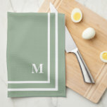 Modern Sage Green Monogram  Kitchen Towel<br><div class="desc">This Stylish modern design features a double white line square frame on a pretty sage green background and a monogram in an elegant block font. Change the initial to your own. You can customize this design more by changing the font,  make the whites transparent and choose a different colour.</div>