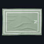 Modern Sage Green Monogram Kitchen Towel<br><div class="desc">This Stylish modern design features a double white line square frame on a pretty sage green background and a monogram in an elegant block font. Change the initial to your own. You can customize this design more by changing the font,  make the whites transparent and choose a different colour.</div>
